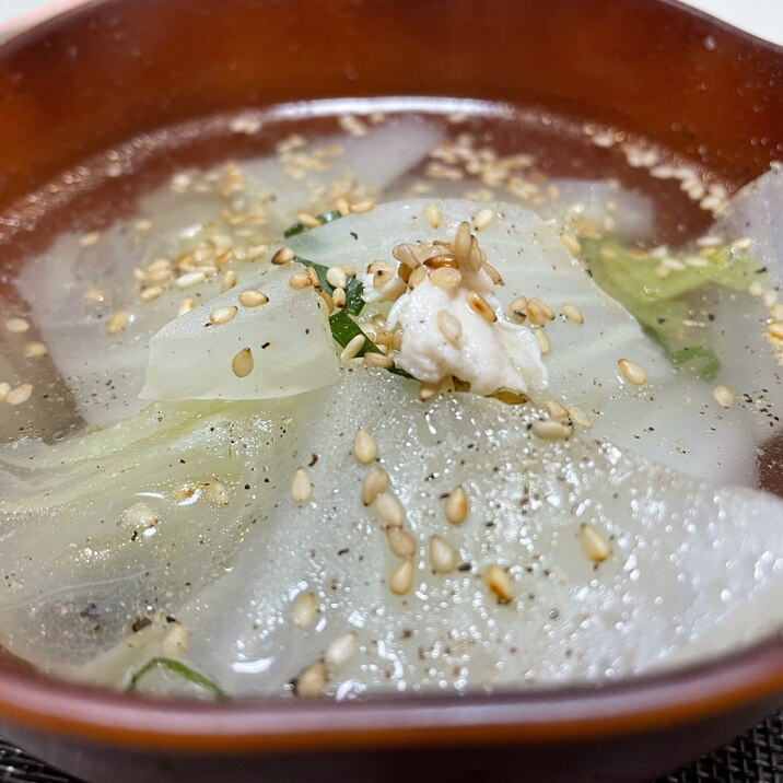 鶏ガラスープで作る白菜ネギ塩スープ